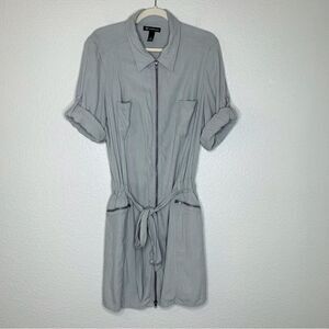 INC International Concepts 100% Silk Size 14 Zip Up Gray Shirt Dress